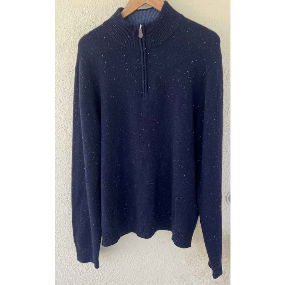 Bloomingdales Cashmere Quarter Zip Speckled Sweater Navy Men’s Size XL Luxury
